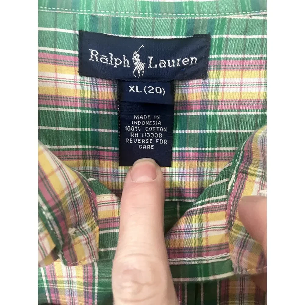 Ralph Lauren‎ Boys Plaid Button Down Short Sleeve Shirt Size XL 20